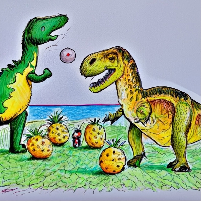 Gemini for Google Workspace generates a sketch of dinosaurs and pineapples playing football in Google Slides.