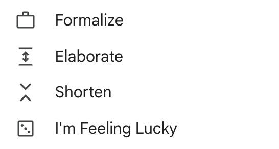 Refinement options in Gemini for Google Workspace allow users to customize email tone and style.