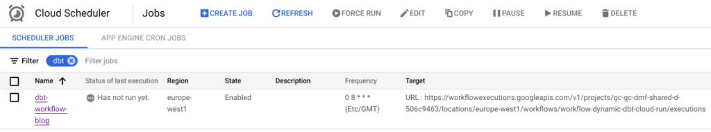 Trigger Cloud Scheduler manually by selecting the scheduler and clicking "Force run"