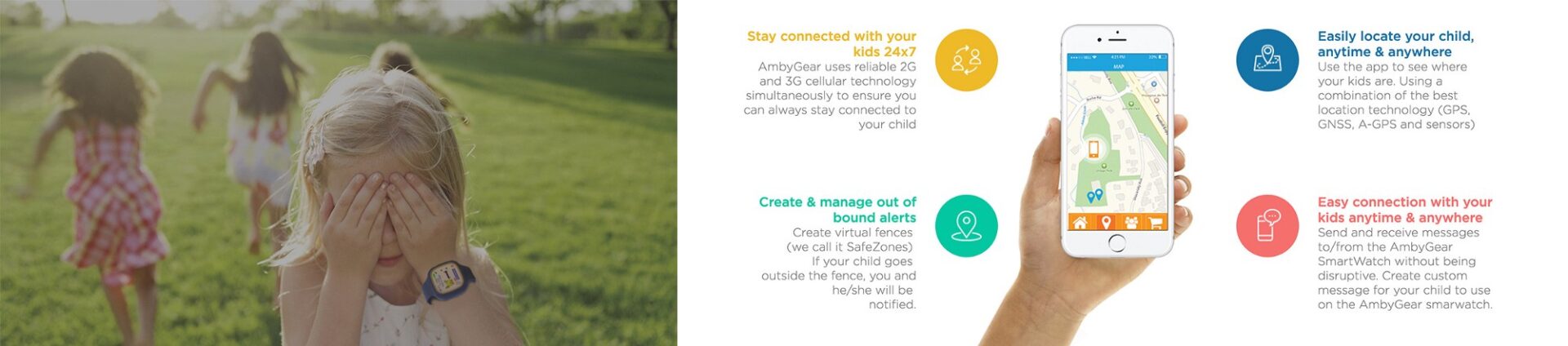 AmbyGear Smartwatch and app features.