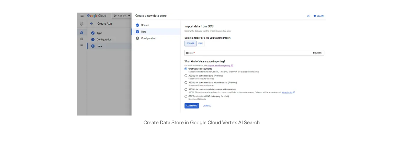 Creating Data Store in Vertex AI Search