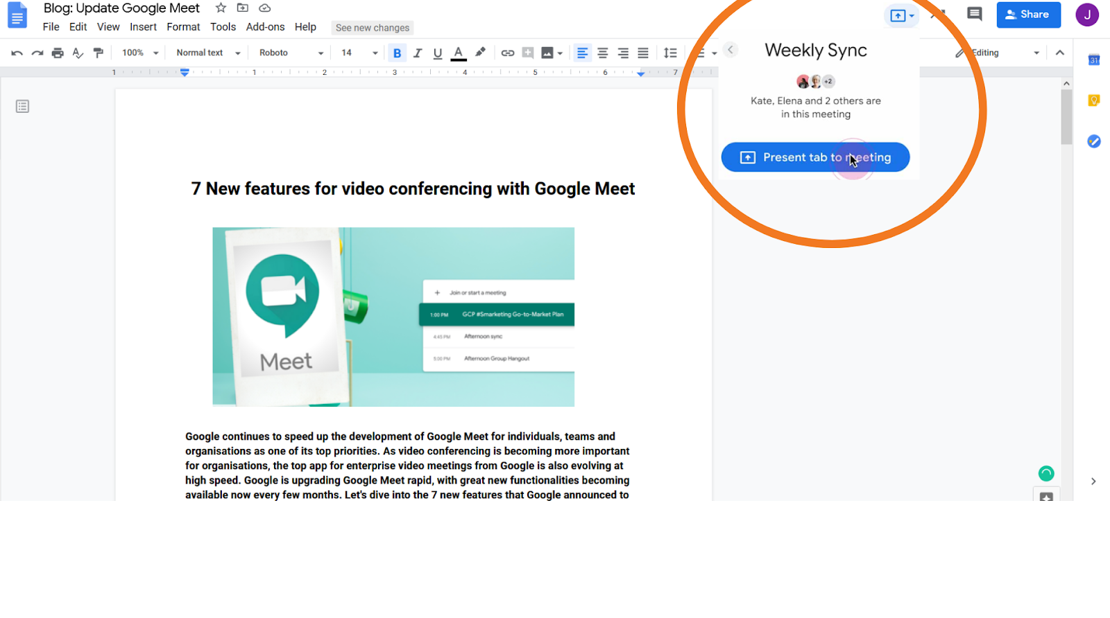 New Integrated Workspace in G Suite- Google meet in Google docs