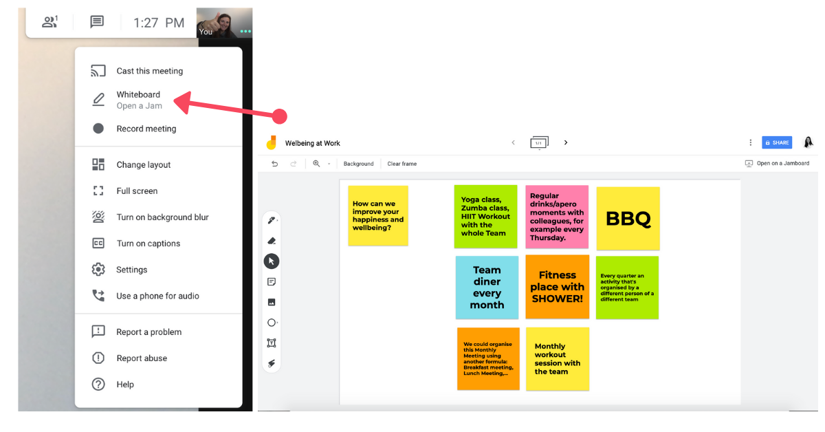 Whiteboard on Google Meet with Jams
