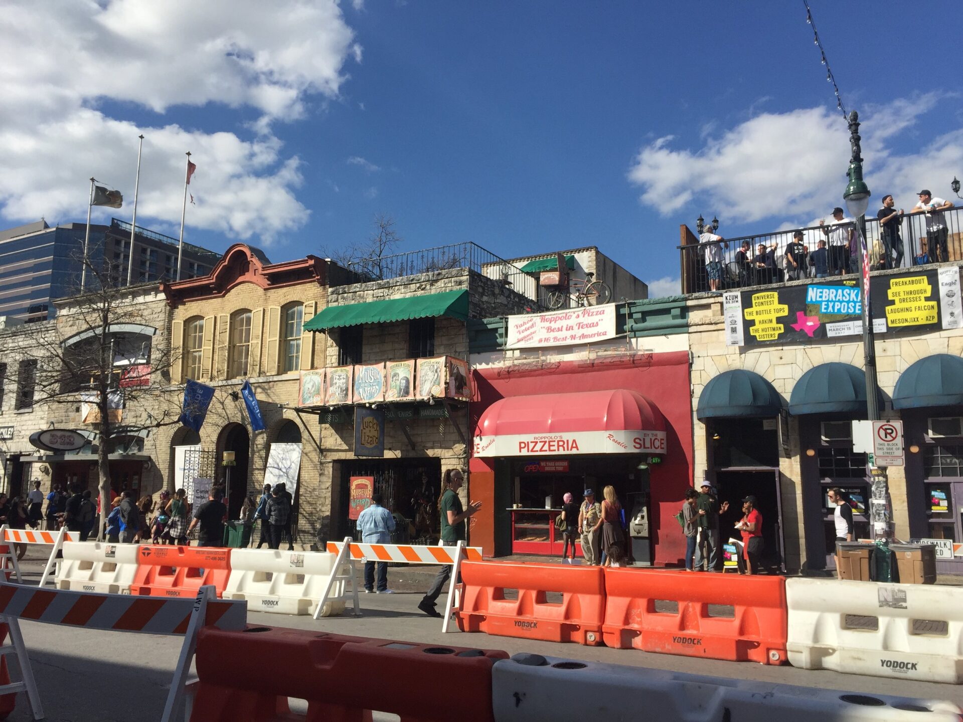 6th street with live music and roof top parties.