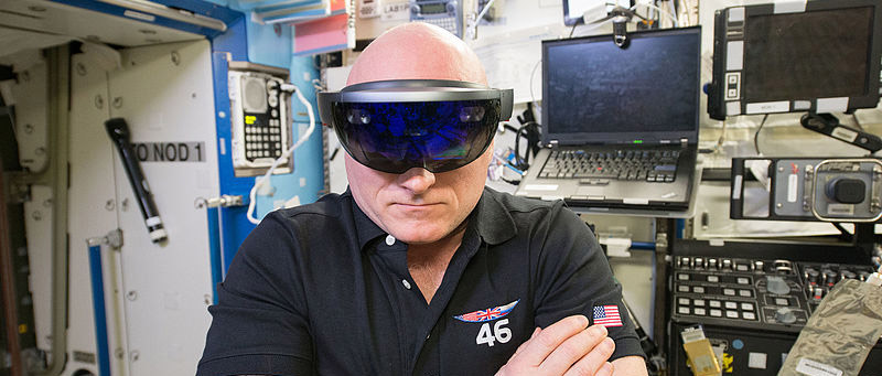 Scott Kelly with HoloLens in the Destiny lab